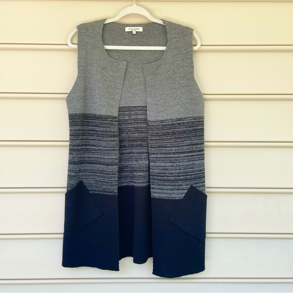 Cocogio Colorblock Sleeveless Open Front Pockets Sweater Vest Gray S Cozy Winter